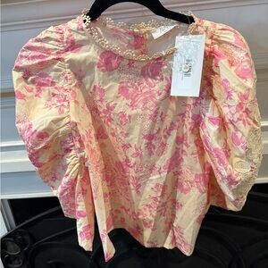 Floral Pink Puff Sleeve Blouse